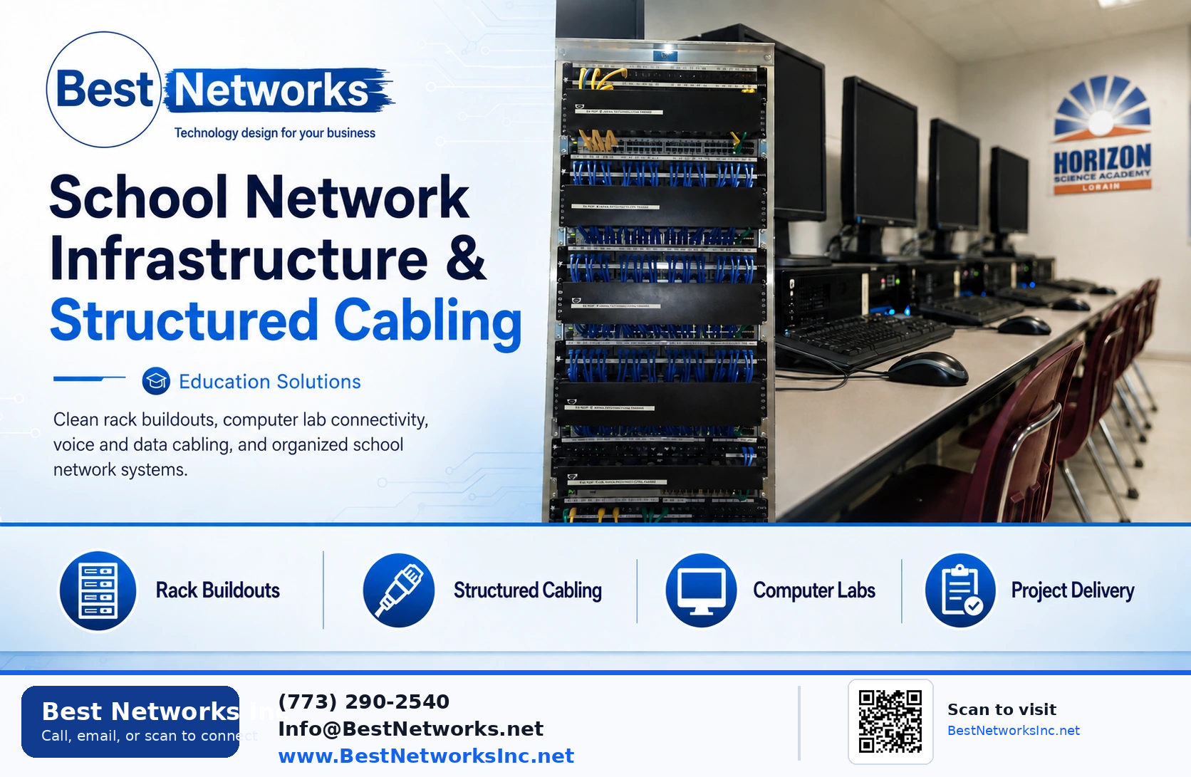 Best Networks school network infrastructure and structured cabling for computer labs